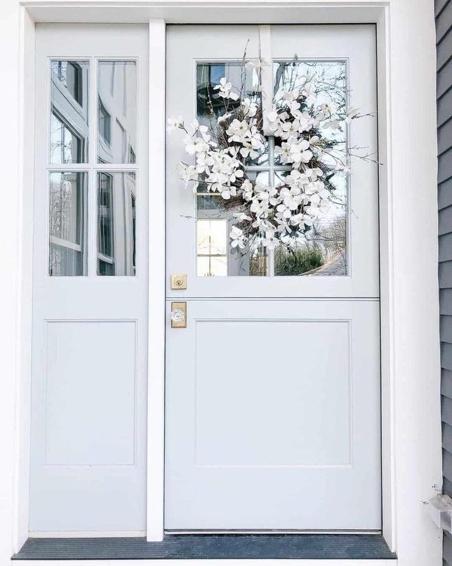 White Flowers Gray Door Elegance