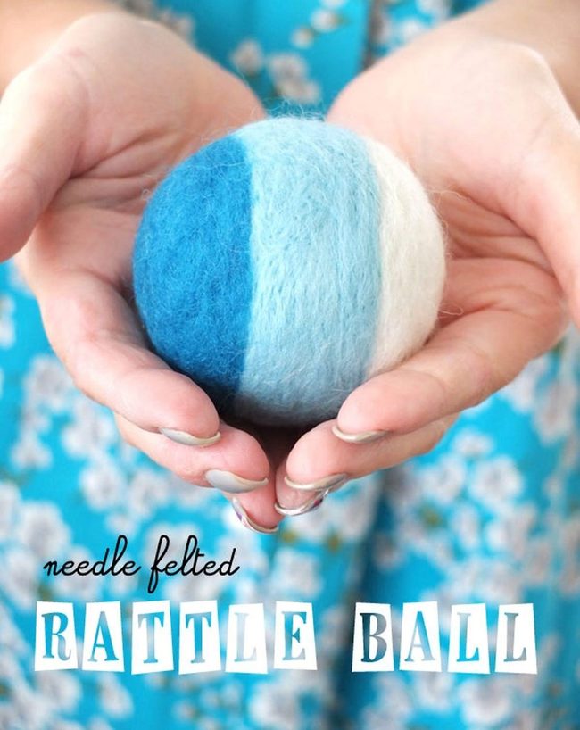 Striped Blue Wool Rattle Balls