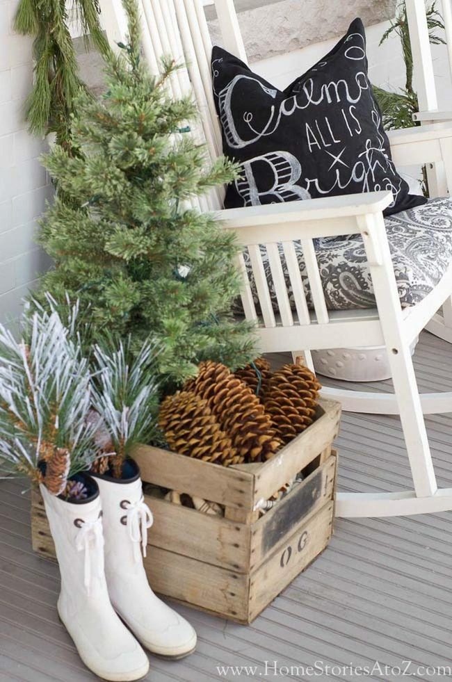 White Boots Stuffed With Evergreen