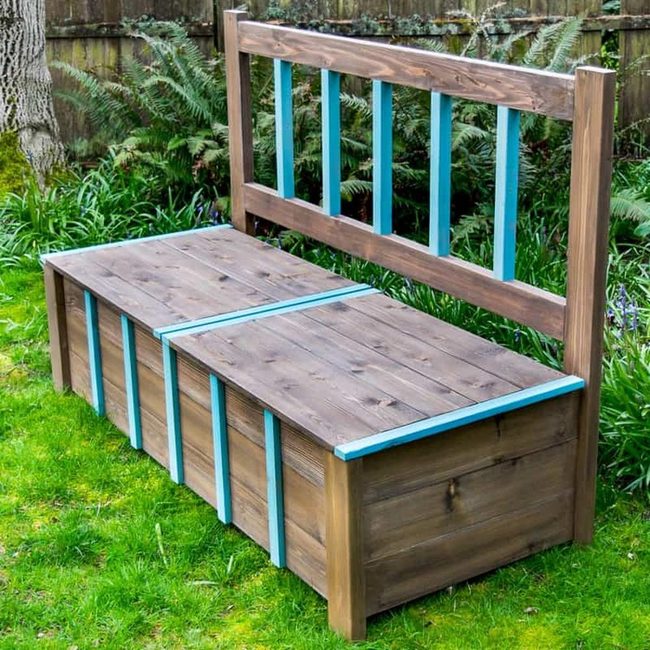 Blue Accented Wooden Storage Bench