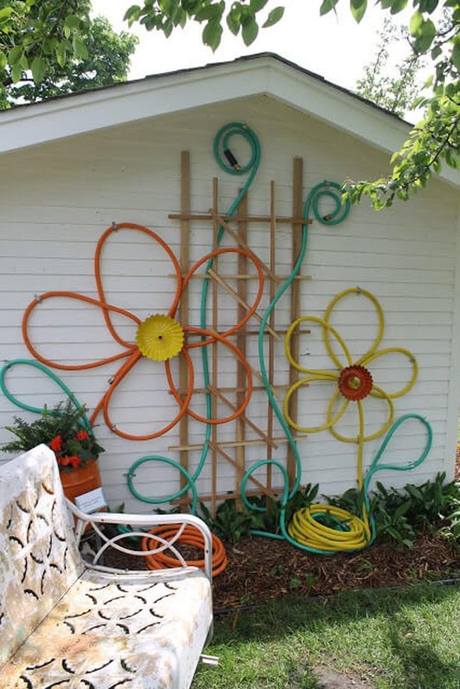 Colorful Hose Flowers On Trellis