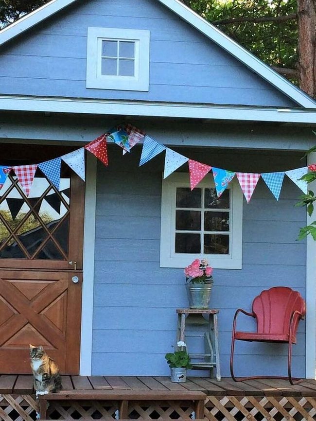 Red And Blue Oilcloth Triangle Bunting