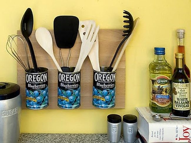 Yellow Kitchen Walls With Blueberry Can Storage
