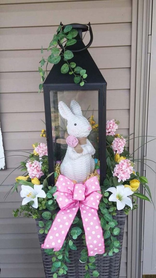 White Bunny Inside Glass Lantern