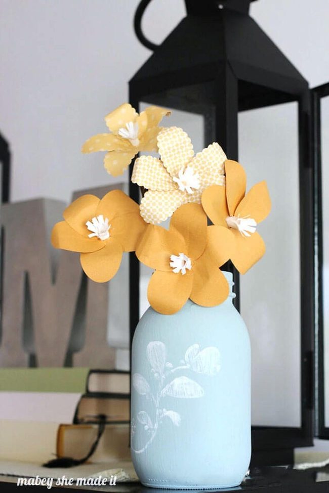 Matte Blue Vase With Hand-Painted Flowers