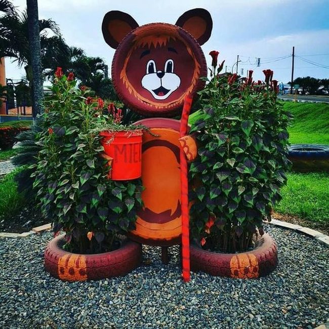Orange Tire Bear Garden Art