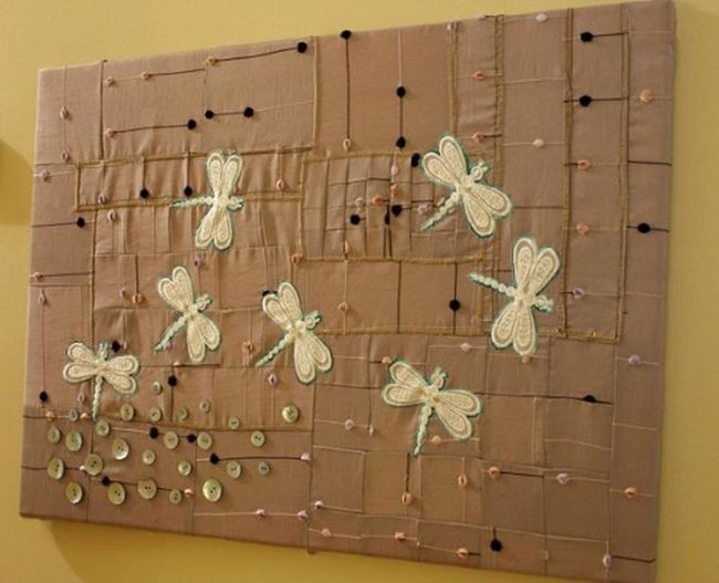 Green Fabric Dragonflies On Tan Canvas
