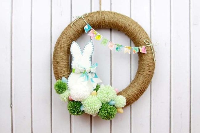 Green Cotton Ball Easter Wreath
