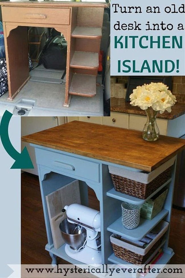 Vintage Desk Into Butcher Block Island