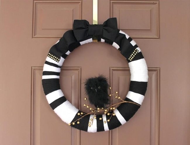 Black And White Striped Wreath With Gold