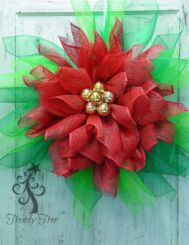 Mesh Poinsettia Wreaths In Bold Color