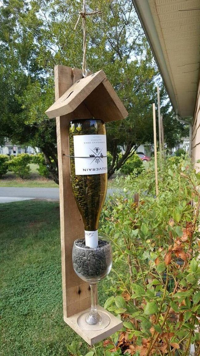 Glass Wine Bottle Bird Feeders