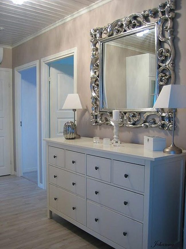 Silver Mirrors Light Wooden Bedroom