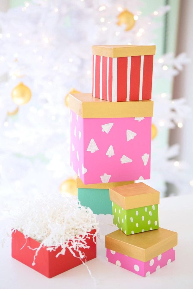 Striped Gift Boxes White Christmas