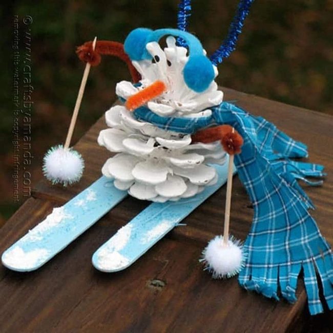 Pinecone Snowman With Tartan Shawl