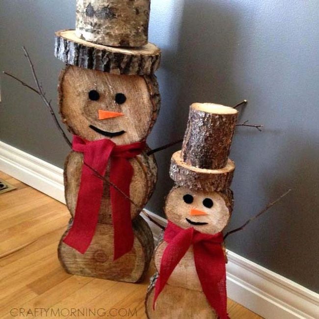 Stacked Wood Log Snowmen