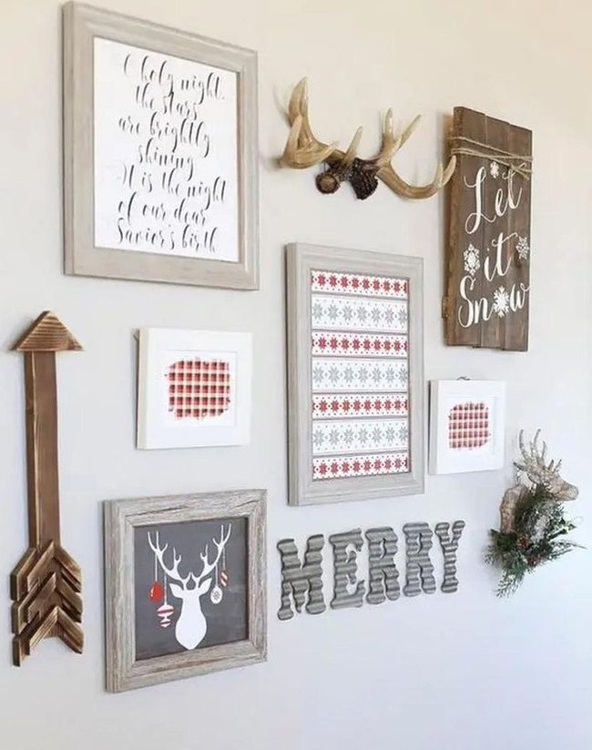 Wooden Frames White Deer Red Ornaments