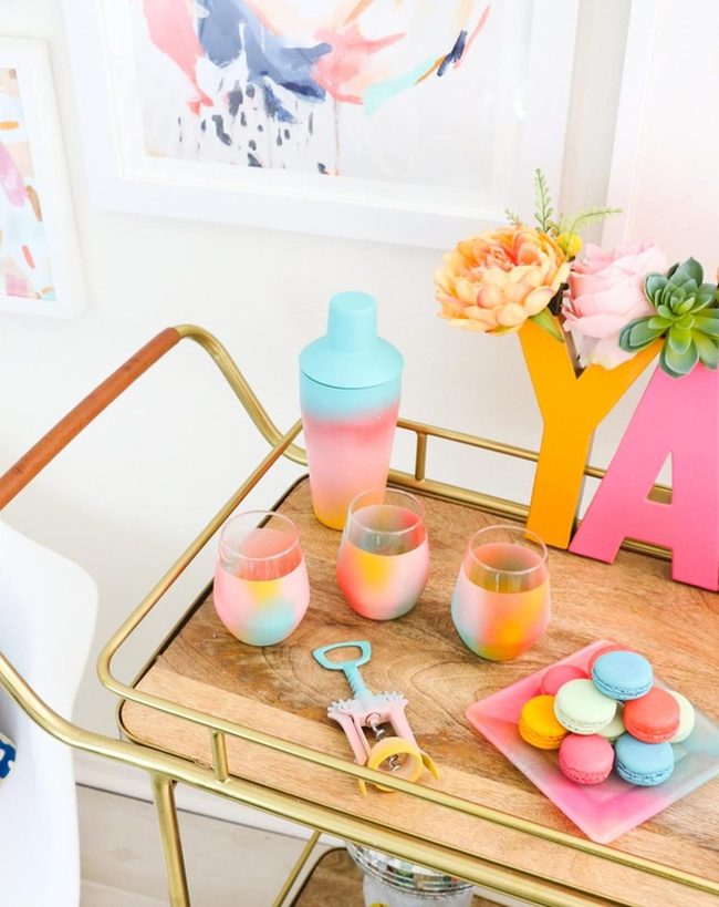 Gold Cart Pastel Drinks Display