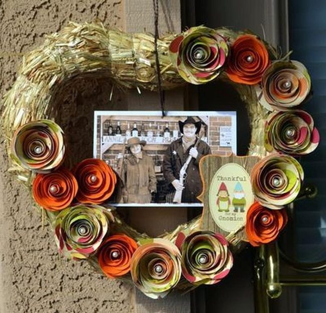 Orange Paper Flowers Autumn Wreath