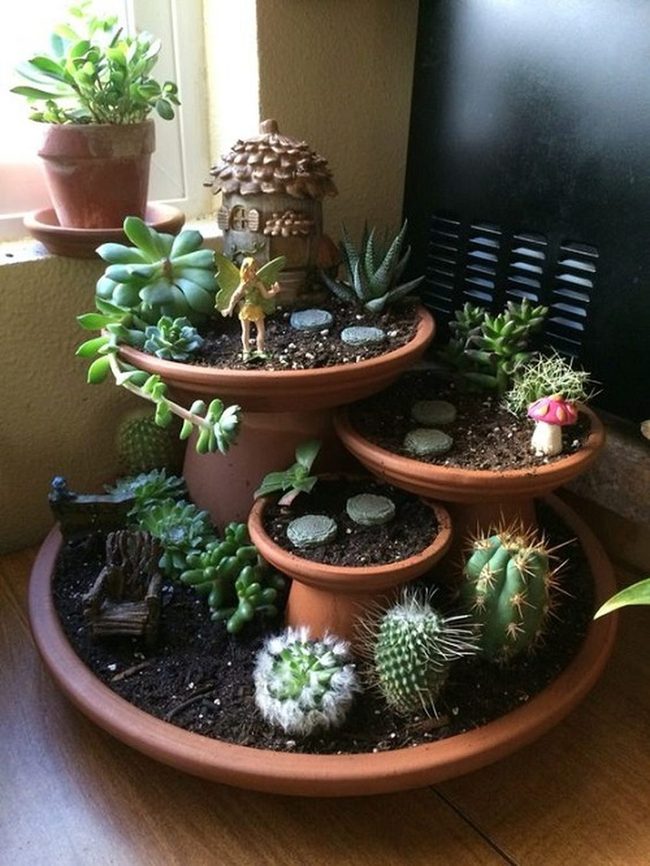 Stacked Succulents Green Sculpture