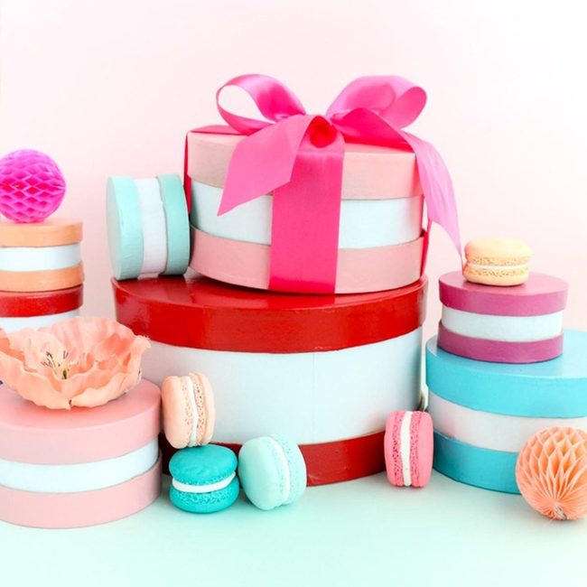 Stacked Pastel Boxes Pink Ribbon