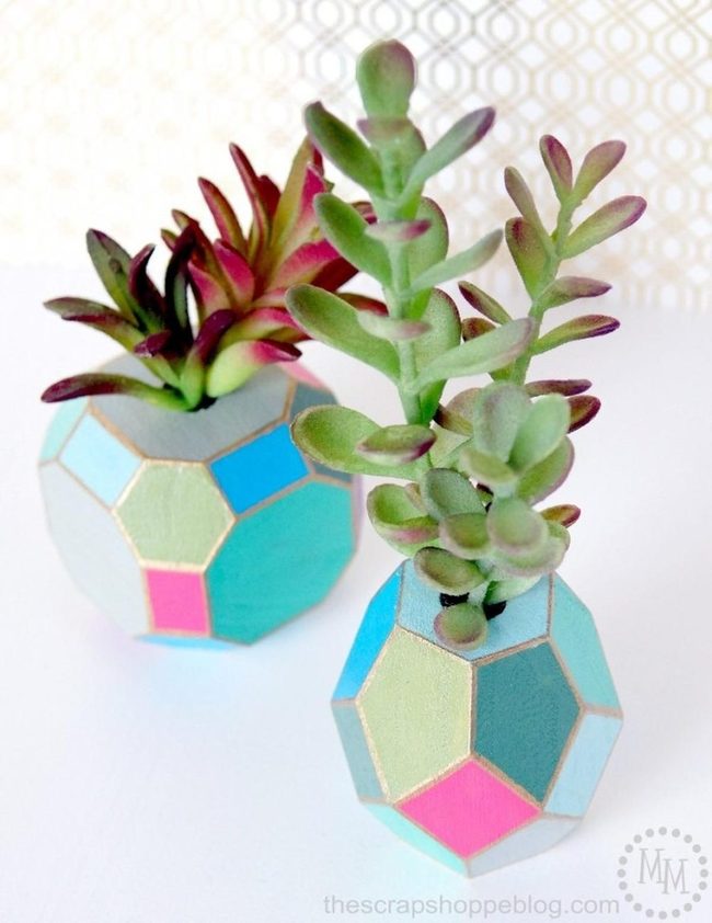 Geometric Ceramic Succulents Gold Trim