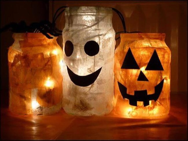 Carved Glass Jar Lights Halloween
