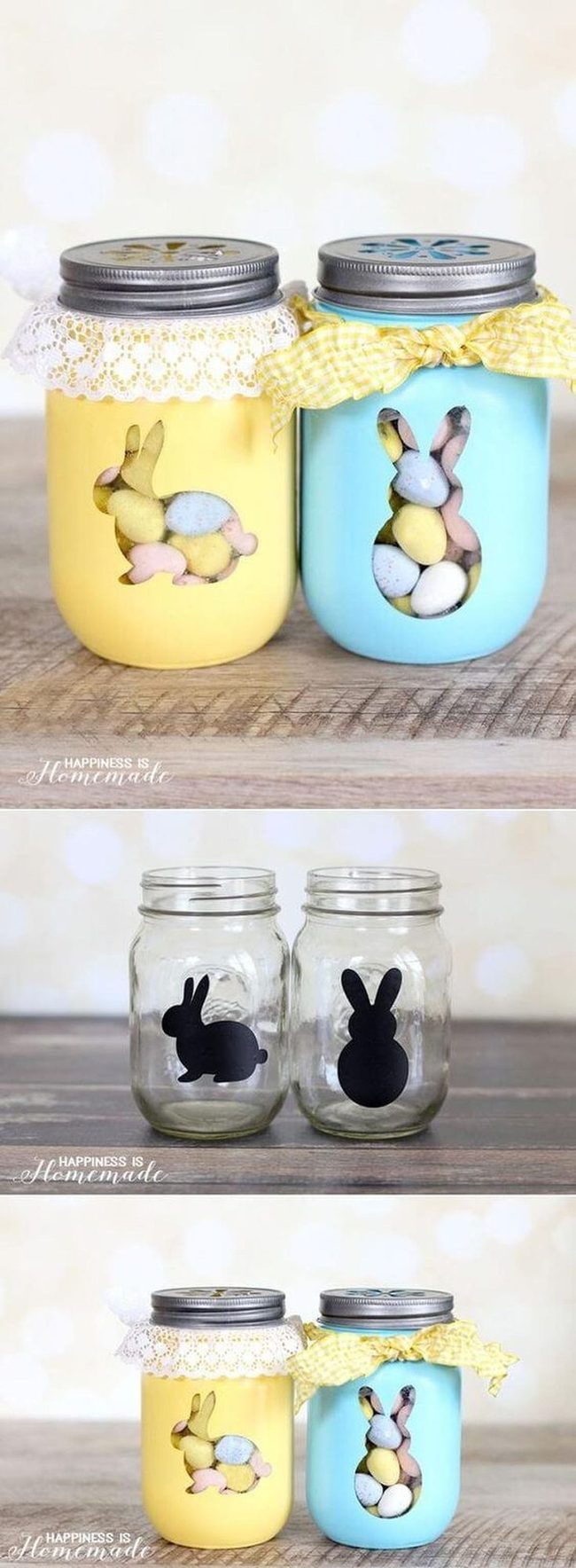 Bunny Silhouettes On Painted Jars