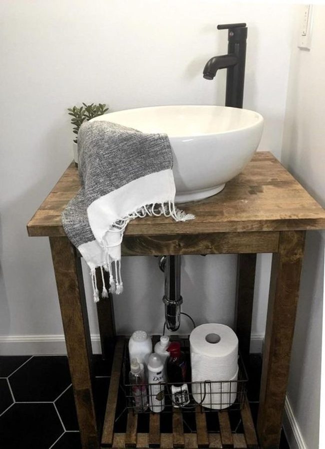 Wood Base With Black Faucet Contrast
