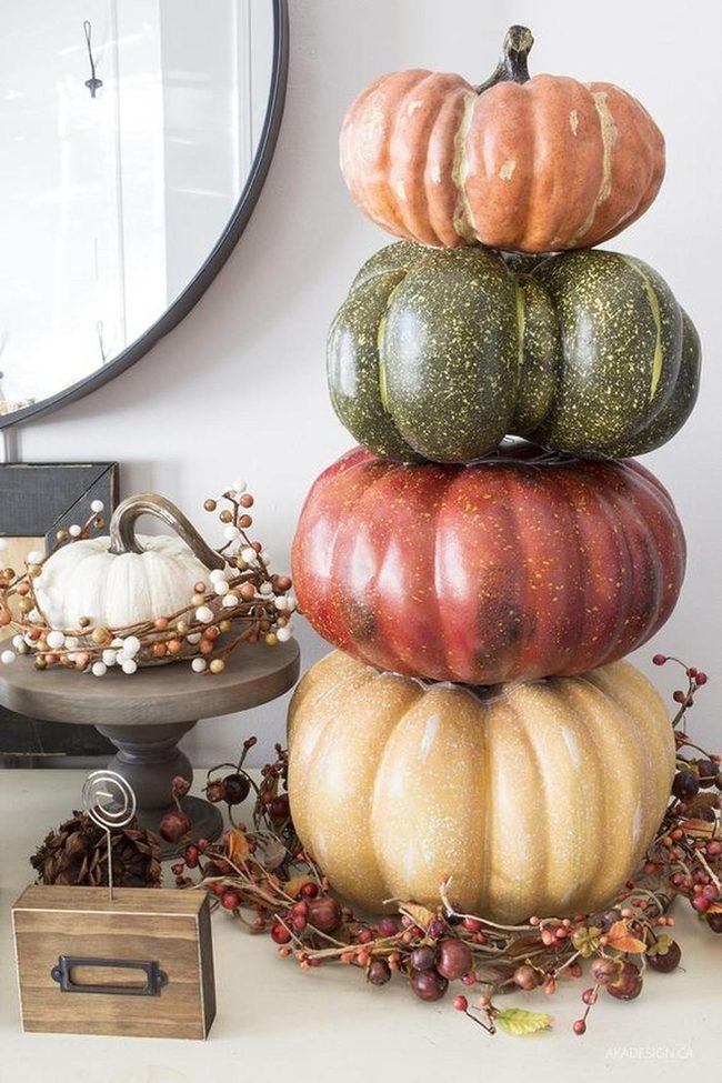 Stacked Pumpkins Autumn Centerpiece