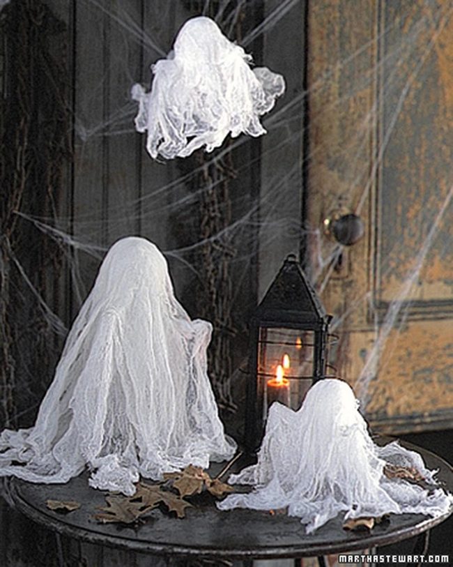 White Gauzy Ghosts Dark Metal Table