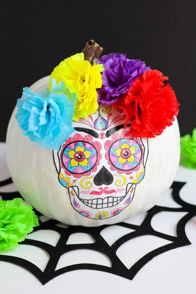 Painted Skulls With Blooming Stems