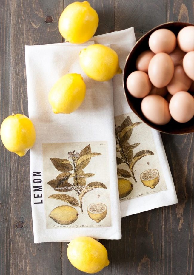 White Towels With Vintage Branches And Lemons