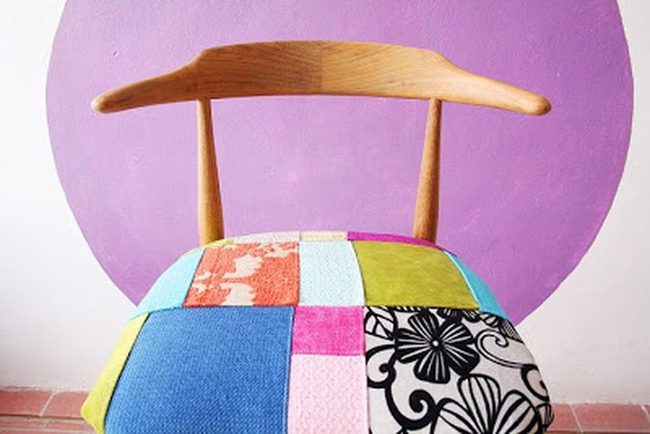 Multicolor Patchwork Chair Purple Wall