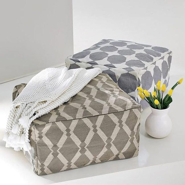 Geometric Poufs With Yellow Tulips