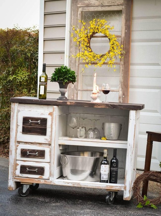 Wheeled Reclaimed Wood Bar Cart