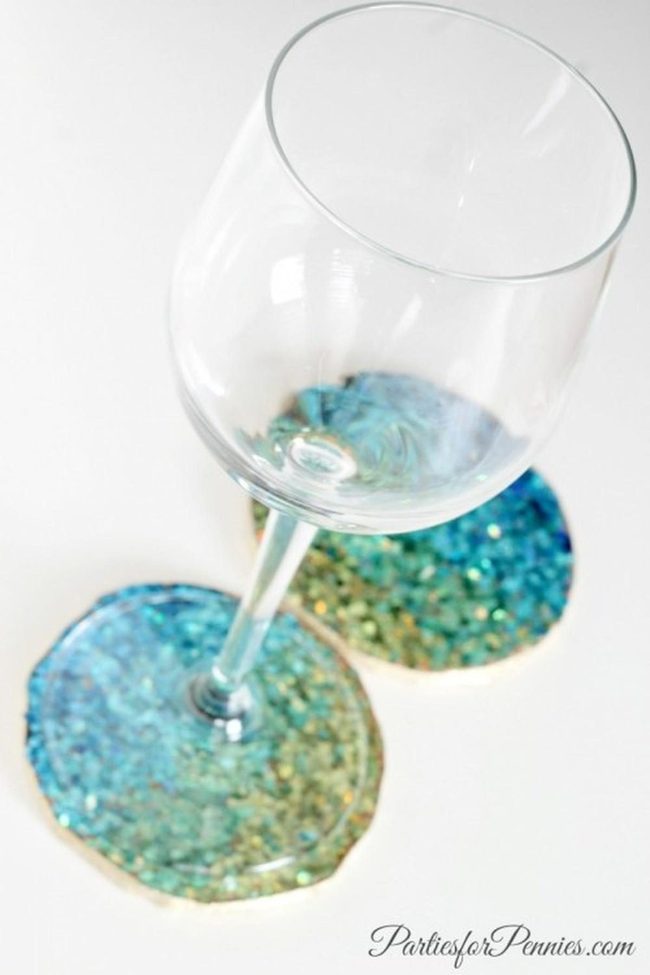 Shimmering Blue Glass Stone Coasters