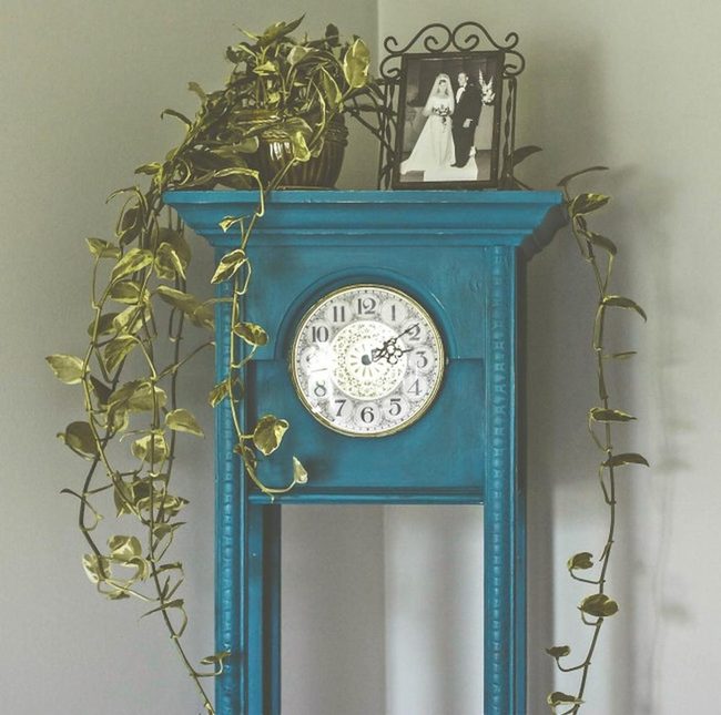 Blue Clock With Vintage Wood