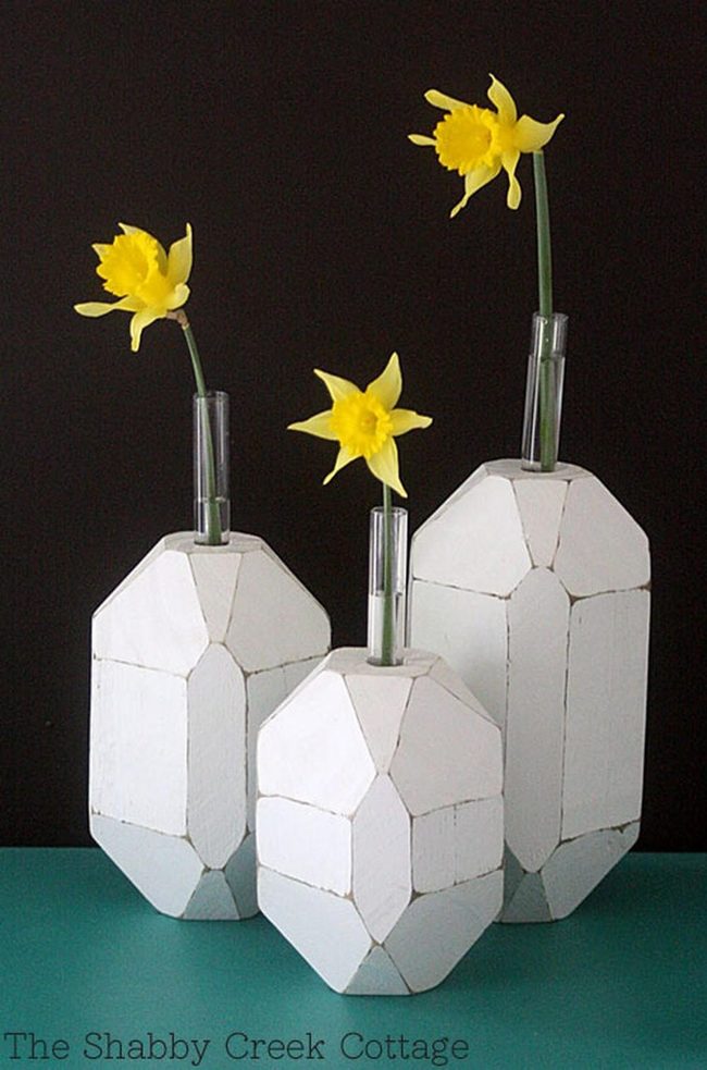 White Geometric Vases Yellow Flowers