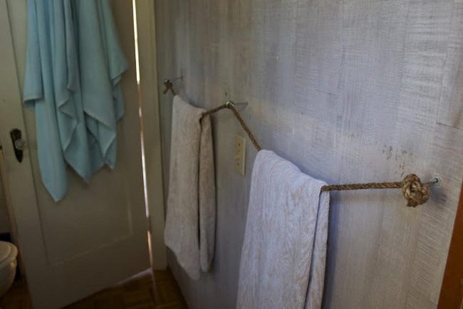 White Towels Rope Rack Bathroom