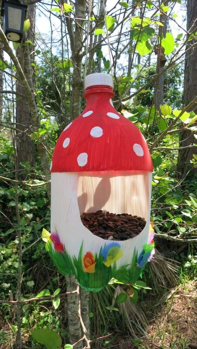 Painted Plastic Bottle Bird Feeders