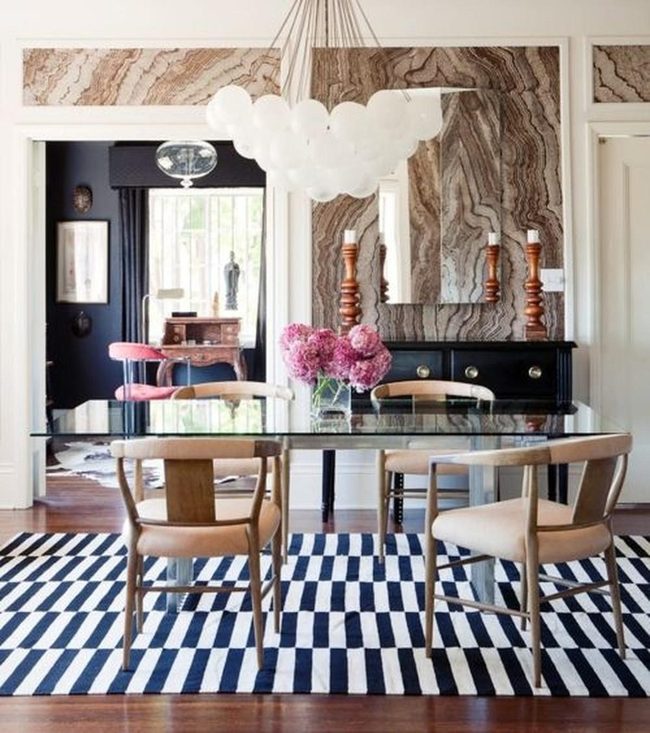 Black Striped Rug Meets Stone Walls