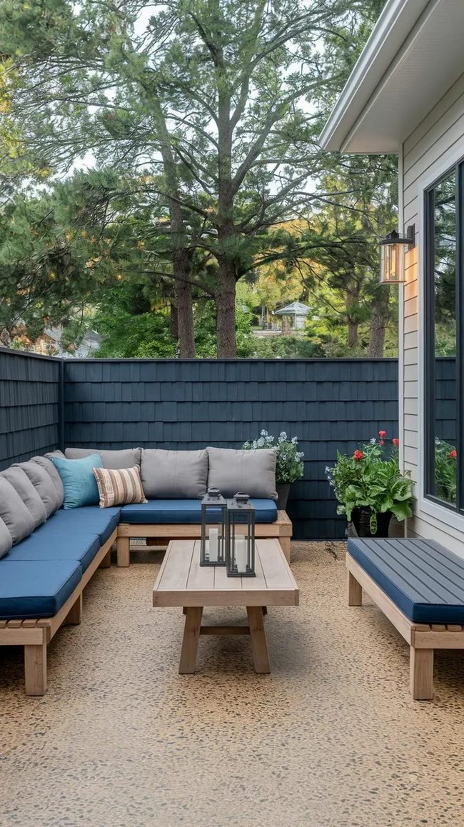 Aggregate Concrete Patio With Firepit