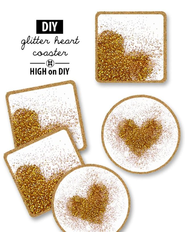 Gold Glitter Hearts White Coasters