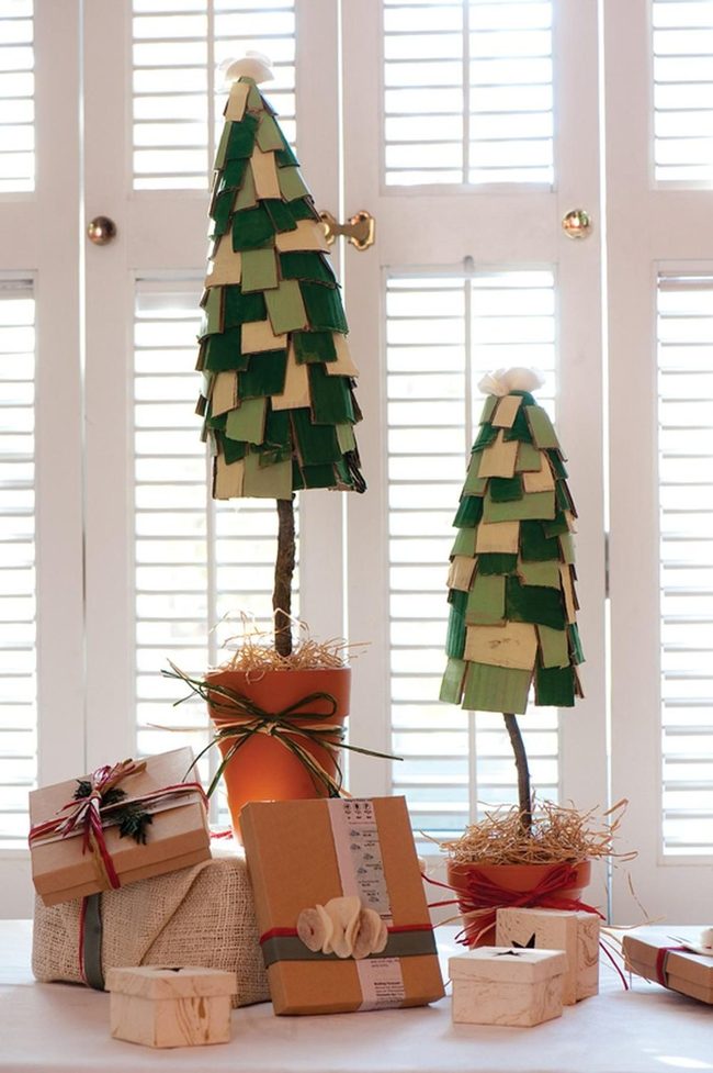 Stacked Green Trees Brown Kraft Paper