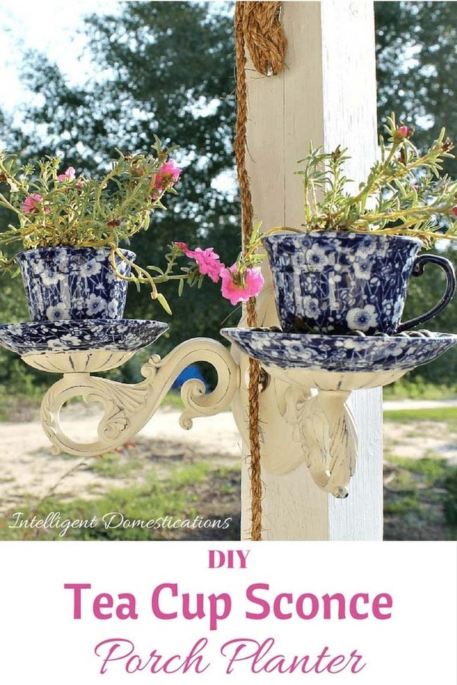 Teacup Flowers From Vintage Sconce