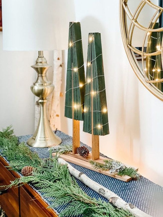 Cedar Shim Trees With Lights