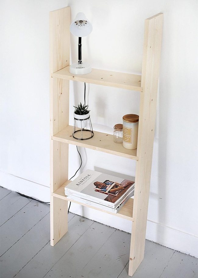 Pale Wood Shelves With Colorful Accents