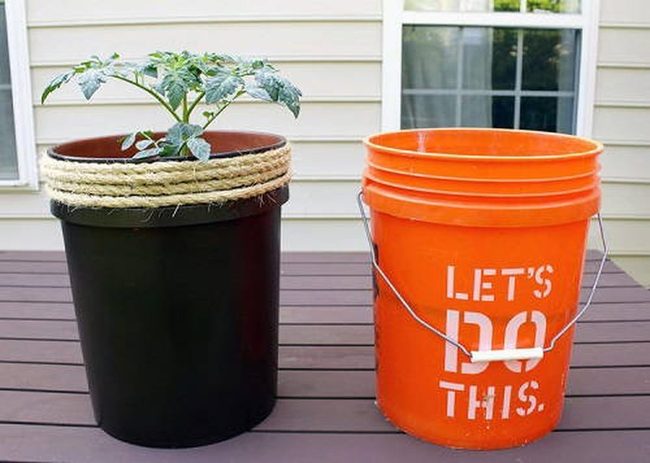 Painted Buckets Into Garden Planters