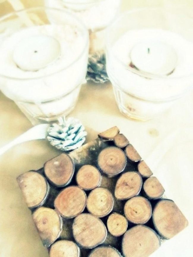 Candlelit Wood And Glass Layers